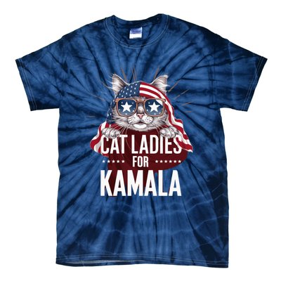 Cat Ladies For Kamala Funny Cat 2024 President Kamalaharris Tie-Dye T-Shirt