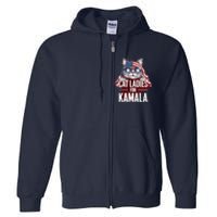 Cat Ladies For Kamala Funny Cat 2024 President Kamalaharris Full Zip Hoodie