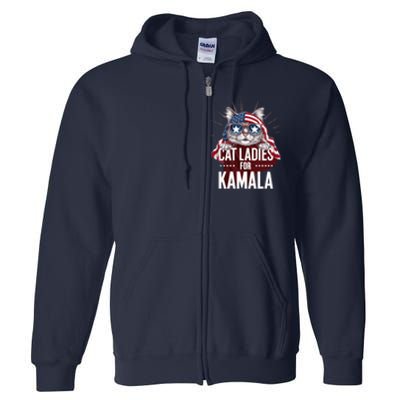 Cat Ladies For Kamala Funny Cat 2024 President Kamalaharris Full Zip Hoodie