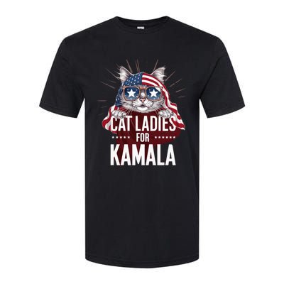 Cat Ladies For Kamala Funny Cat 2024 President Kamalaharris Softstyle CVC T-Shirt