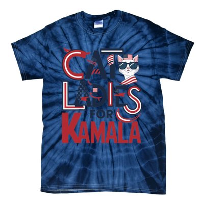 Cat Ladies For Kamala Patriotic Typography Design Us Flag Cat Lovers Tie-Dye T-Shirt