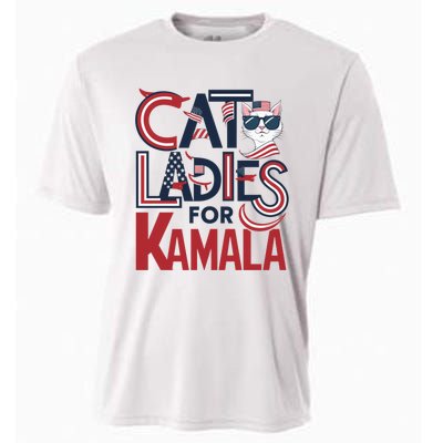 Cat Ladies For Kamala Patriotic Typography Design Us Flag Cat Lovers Cooling Performance Crew T-Shirt