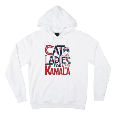 Cat Ladies For Kamala Patriotic Typography Design Us Flag Cat Lovers Hoodie