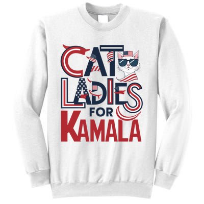 Cat Ladies For Kamala Patriotic Typography Design Us Flag Cat Lovers Sweatshirt