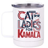 Cat Ladies For Kamala Patriotic Typography Design Us Flag Cat Lovers 12 oz Stainless Steel Tumbler Cup