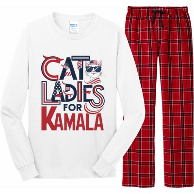 Cat Ladies For Kamala Patriotic Typography Design Us Flag Cat Lovers Long Sleeve Pajama Set