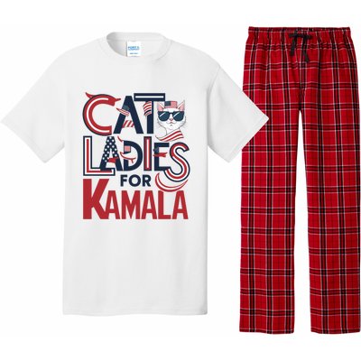 Cat Ladies For Kamala Patriotic Typography Design Us Flag Cat Lovers Pajama Set