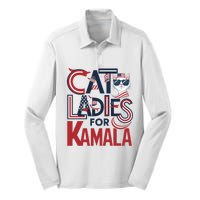 Cat Ladies For Kamala Patriotic Typography Design Us Flag Cat Lovers Silk Touch Performance Long Sleeve Polo