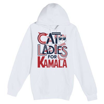 Cat Ladies For Kamala Patriotic Typography Design Us Flag Cat Lovers Premium Pullover Hoodie