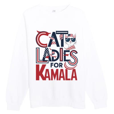 Cat Ladies For Kamala Patriotic Typography Design Us Flag Cat Lovers Premium Crewneck Sweatshirt