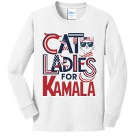 Cat Ladies For Kamala Patriotic Typography Design Us Flag Cat Lovers Kids Long Sleeve Shirt