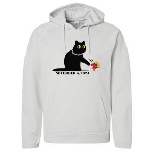 Cat Ladies For Kamala Harris 2024  Funny Cat With Pearls Performance Fleece Hoodie