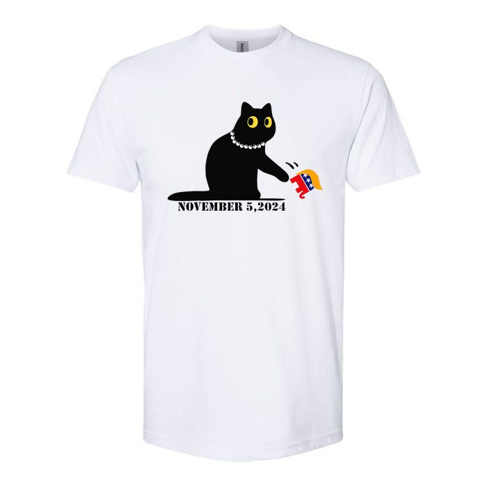 Cat Ladies For Kamala Harris 2024  Funny Cat With Pearls Softstyle CVC T-Shirt