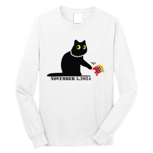 Cat Ladies For Kamala Harris 2024  Funny Cat With Pearls Long Sleeve Shirt