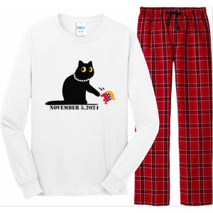 Cat Ladies For Kamala Harris 2024  Funny Cat With Pearls Long Sleeve Pajama Set