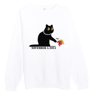 Cat Ladies For Kamala Harris 2024  Funny Cat With Pearls Premium Crewneck Sweatshirt