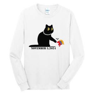 Cat Ladies For Kamala Harris 2024  Funny Cat With Pearls Tall Long Sleeve T-Shirt