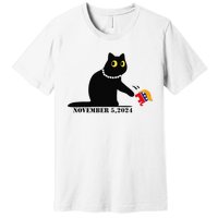 Cat Ladies For Kamala Harris 2024  Funny Cat With Pearls Premium T-Shirt