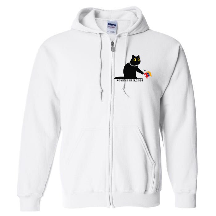 Cat Ladies For Kamala Harris 2024  Funny Cat With Pearls Full Zip Hoodie