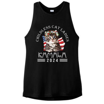 Cat Lady Fun Childless Cat Ladies 2024 Ladies PosiCharge Tri-Blend Wicking Tank