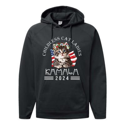 Cat Lady Fun Childless Cat Ladies 2024 Performance Fleece Hoodie