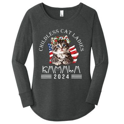 Cat Lady Fun Childless Cat Ladies 2024 Women's Perfect Tri Tunic Long Sleeve Shirt