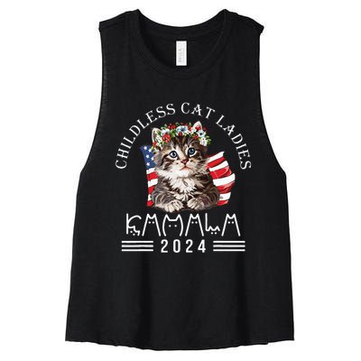 Cat Lady Fun Childless Cat Ladies 2024 Women's Racerback Cropped Tank