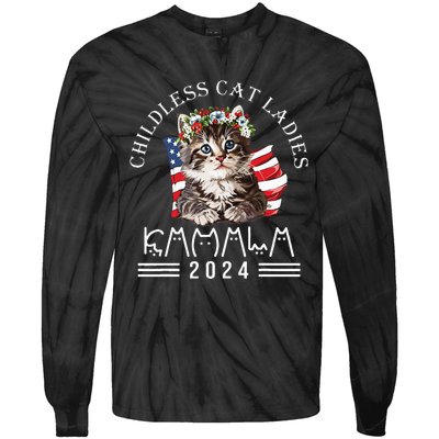 Cat Lady Fun Childless Cat Ladies 2024 Tie-Dye Long Sleeve Shirt