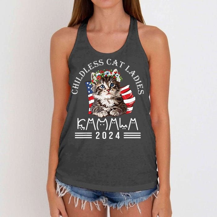 Cat Lady Fun Childless Cat Ladies 2024 Women's Knotted Racerback Tank