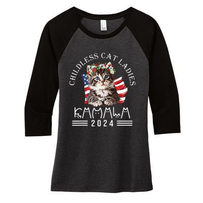 Cat Lady Fun Childless Cat Ladies 2024 Women's Tri-Blend 3/4-Sleeve Raglan Shirt