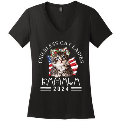 Cat Lady Fun Childless Cat Ladies 2024 Women's V-Neck T-Shirt