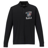 Cat Ladies For Kamala 2024 President Kamala Harris 2024 Performance Long Sleeve Polo