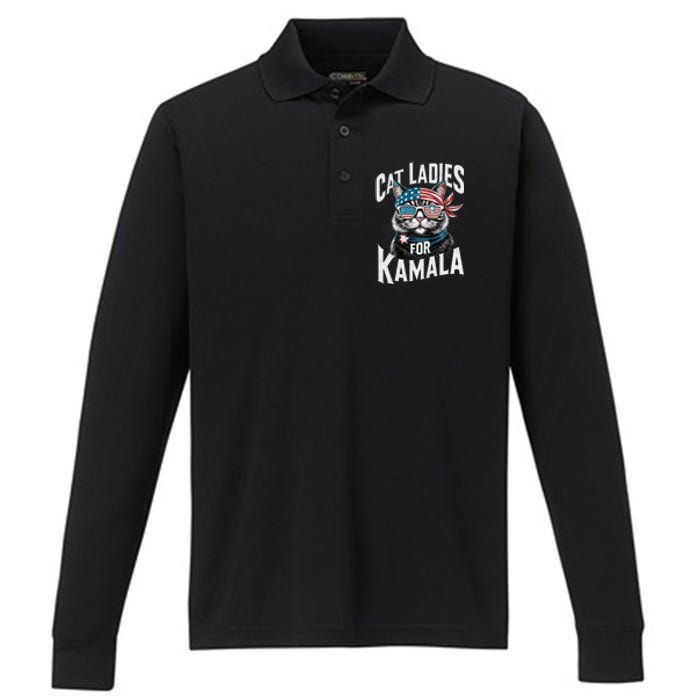 Cat Ladies For Kamala 2024 President Kamala Harris 2024 Performance Long Sleeve Polo