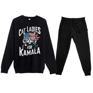 Cat Ladies For Kamala 2024 President Kamala Harris 2024 Premium Crewneck Sweatsuit Set