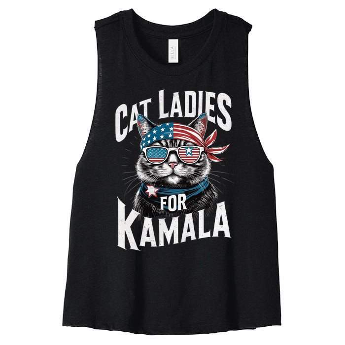 Cat Ladies For Kamala 2024 President Kamala Harris 2024 Women's Racerback Cropped Tank