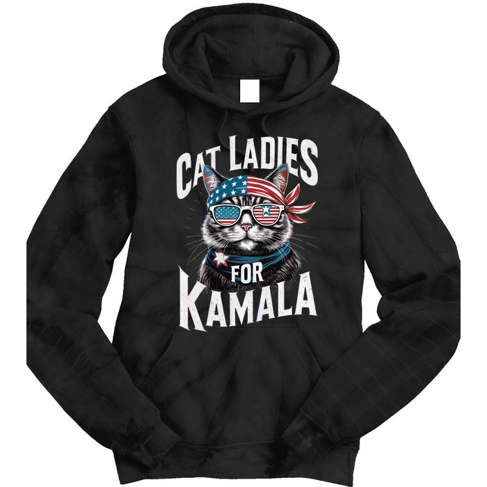 Cat Ladies For Kamala 2024 President Kamala Harris 2024 Tie Dye Hoodie