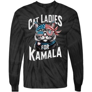 Cat Ladies For Kamala 2024 President Kamala Harris 2024 Tie-Dye Long Sleeve Shirt