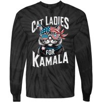 Cat Ladies For Kamala 2024 President Kamala Harris 2024 Tie-Dye Long Sleeve Shirt