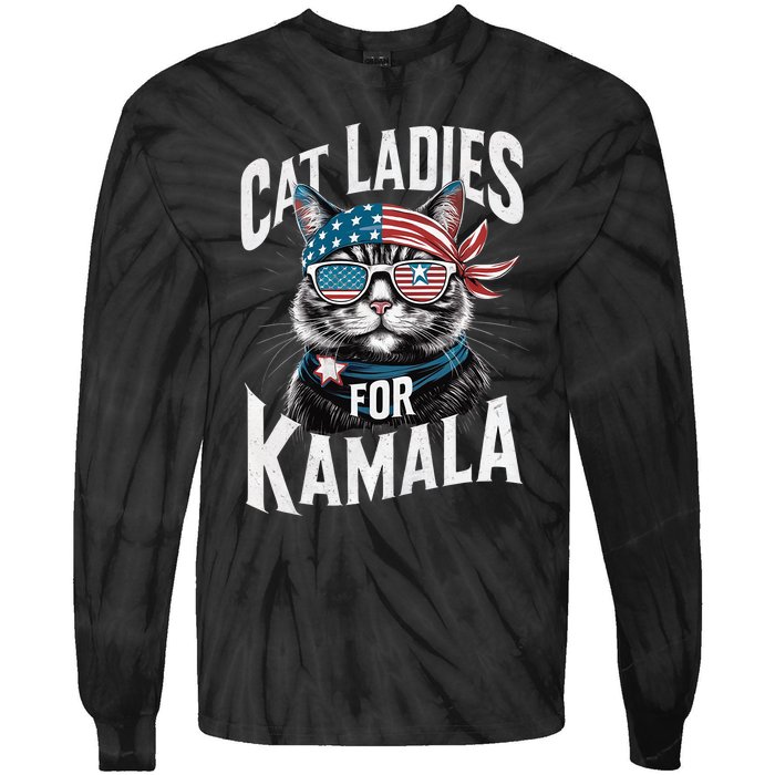 Cat Ladies For Kamala 2024 President Kamala Harris 2024 Tie-Dye Long Sleeve Shirt