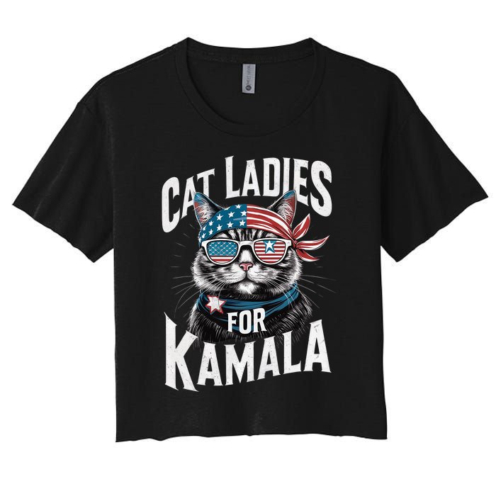 Cat Ladies For Kamala 2024 President Kamala Harris 2024 Women's Crop Top Tee