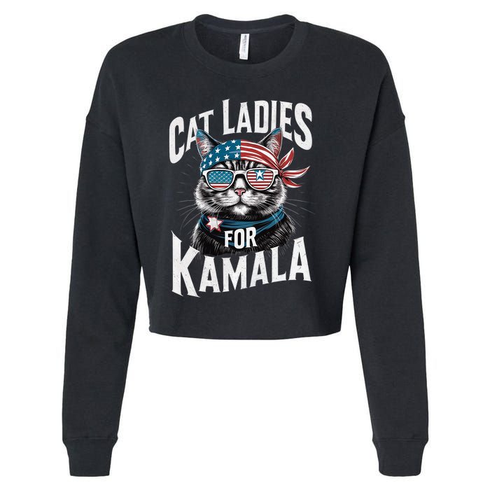 Cat Ladies For Kamala 2024 President Kamala Harris 2024 Cropped Pullover Crew