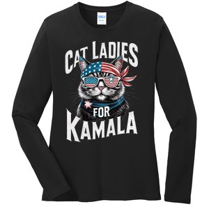 Cat Ladies For Kamala 2024 President Kamala Harris 2024 Ladies Long Sleeve Shirt