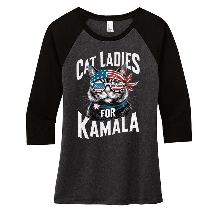 Cat Ladies For Kamala 2024 President Kamala Harris 2024 Women's Tri-Blend 3/4-Sleeve Raglan Shirt