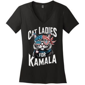 Cat Ladies For Kamala 2024 President Kamala Harris 2024 Women's V-Neck T-Shirt