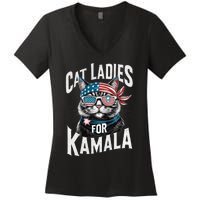 Cat Ladies For Kamala 2024 President Kamala Harris 2024 Women's V-Neck T-Shirt