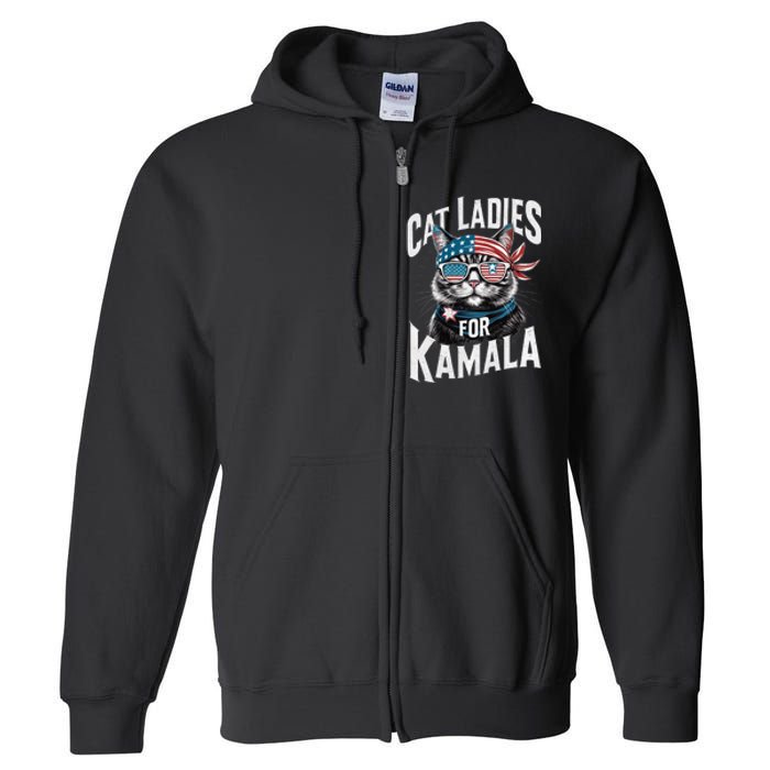 Cat Ladies For Kamala 2024 President Kamala Harris 2024 Full Zip Hoodie