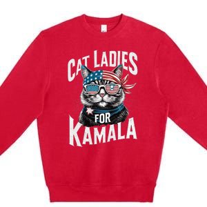 Cat Ladies For Kamala 2024 President Kamala Harris 2024 Premium Crewneck Sweatshirt