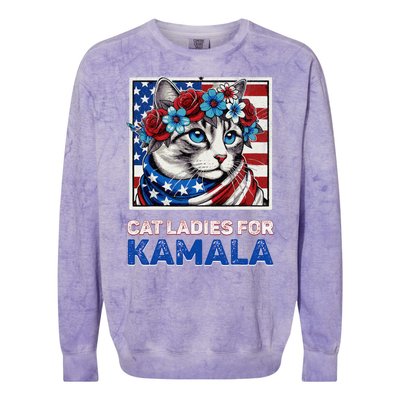 Cat Ladies For Kamala Funny Cat 2024 President Kamalaharris Colorblast Crewneck Sweatshirt