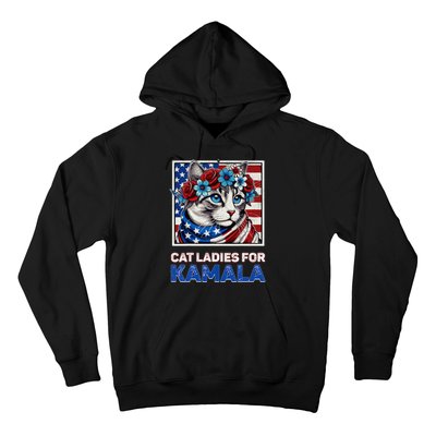 Cat Ladies For Kamala Funny Cat 2024 President Kamalaharris Hoodie