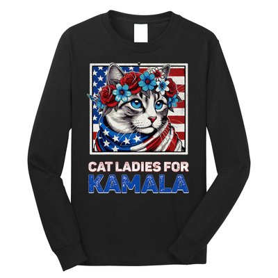 Cat Ladies For Kamala Funny Cat 2024 President Kamalaharris Long Sleeve Shirt